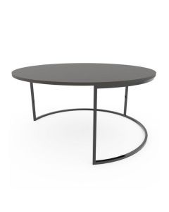 Ronde Steel salontafel van massief eikenhout met zwart stalen onderstel.