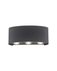Vooraanzicht van wandlamp Carlo antraciet 6L met drie zichtbare ledlampen aan de onderzijde