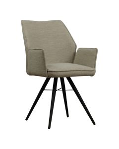 Eetkamerstoel Wingfield in beige boucl&eacute; stof met zwarte metalen poten, vooraanzicht tegen witte achtergrond