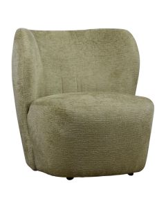 Fauteuil Welsh met ronde zitting en hoge gebogen rugleuning in lichtgroene chenille stof.