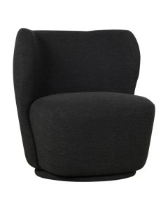 Draaifauteuil Welsh met afgeronde kuipvorm en comfortabele zitting in donkere boucl&eacute;stof.