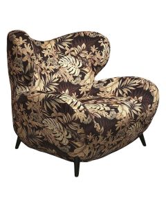 Fauteuil Deery schuin van voren met brede zitting, hoge rug en bloemenprint