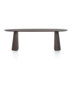 TRENTON eetkamertafel in clay eikenfineer, met een organisch blad en halve conische poten.