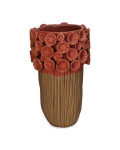 Decoratieve keramische vaas met natuurlijke vormen in bruin en bourgondisch rood, perfect voor een stijlvolle toevoeging aan je interieur.
