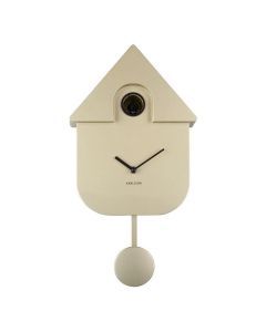 Vooraanzicht van de Karlsson Wandklok Modern Cuckoo Metallic Gold met zwarte wijzers en pendel