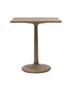 Bistrotafel Oxford van Riviera Maison, met een slanke houten poot en vierkant tafelblad.