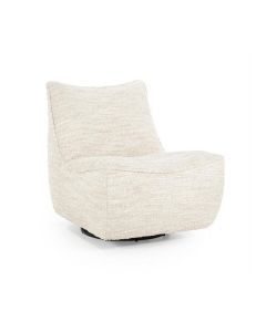 Eleonora draaifauteuil Loys in beige stof, zijaanzicht met zachte, afgeronde vormen en comfortabele zitting.