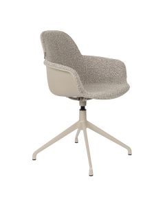 Eetkamerstoel Albert Kuip Swivel van Zuiver in driekwart aanzicht, met taupekleurige bekleding en draaibaar onderstel.