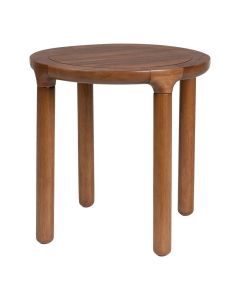 Bijzettafel Storm van Zuiver in walnoothout, met ronde poten en een glad afgewerkt tafelblad.