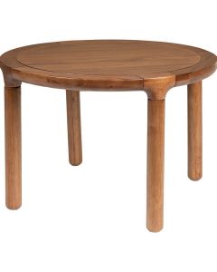 Salontafel Storm van Zuiver, gemaakt van essenhout en gelakt in walnoothoutkleur, met een rond blad en stevige poten.