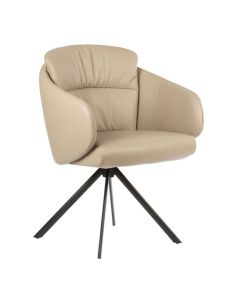 Gealux Rotonda armstoel in beige leer met zwarte draaibare sterpoot, driekwart vooraanzicht tegen witte achtergrond