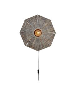Donkergrijze Panama wandlamp van Good&Mojo in small uitvoering met handgevlochten raffia kap