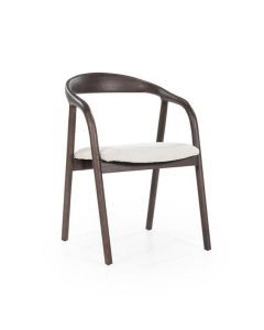 Eetkamerstoel Rayven Eleonora - Voorzijde: Donkerbruin houten frame met een beige zitkussen, gezien vanaf de voorkant.