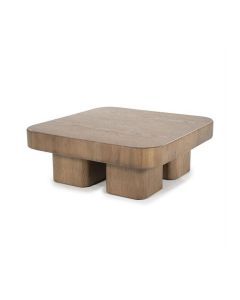 Salontafel Harmonie van Eleonora, vierkant ontwerp met afgeronde hoeken, gemaakt van bruin massief eikenhout.