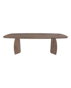 Dutch Oak Steel eettafel Kildrum met houten blad en brede gebogen poten, frontaal in beeld.