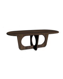 Eettafel Aseri van Profijt Meubel in ovale vorm met gekruist onderstel en open ronde details, uitgevoerd in Mango Brown Walnut.