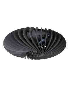 Zwarte plafondlamp Swan met gedraaide lamellen in spiraalvorm, open kap en zichtbaar armatuur, diameter 36 cm.