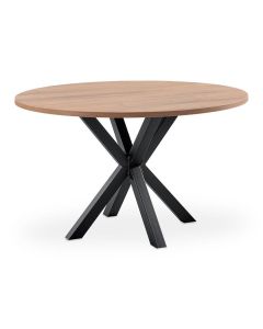 Ronde eettafel Levado met houtlook blad en zwart metalen spinpoot