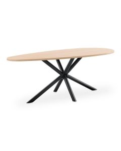 Eettafel Levado met organisch niervormig blad in lichte houtkleur en zwart metalen spinpoot