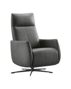 Relaxfauteuil Lanciare in antraciet microleder met draaivoet, schuin vooraanzicht.