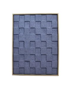 Kersten wanddecoratie van blauw papier met 3D-vierkantpatroon en houten lijst, vooraanzicht.