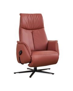 Moderne relaxfauteuil Lanzo met slank ontwerp, zachte leren bekleding en zwart metalen stervoet