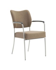 Bert Plantagie armstoel Chacha in beige stof met rank RVS onderstel en armleuningen