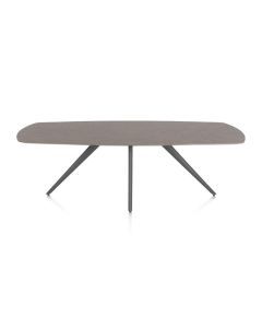 Ovale eettafel Saluti met steenlook lava blad en metalen onderstel in steelbrown op witte achtergrond