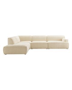 INHOUSE Elementenbank Solenia Ecru Links in ruime opstelling met zachte ecru bekleding en moderne uitstraling.