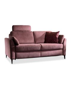 Harper slaapbank in mauve stof als stijlvolle tweezitsbank met losse sierkussens