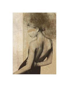 Urban Cotton Back To You met abstracte vrouwenfiguur in zachte beige en bruine aardetinten.