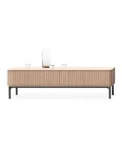 Saunaco salontafel Ron met verticale latten en slank metalen onderstel