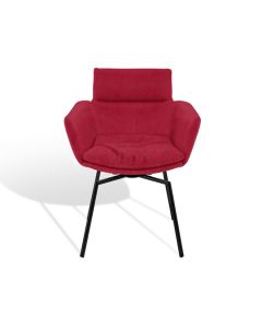 Rode KFF Faye eetkamerstoel met armleuningen en zwart metalen onderstel, vooraanzicht