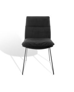 Zwarte KFF Faye eetkamerstoel met gestoffeerde zitting en slank metalen sledeonderstel, vooraanzicht
