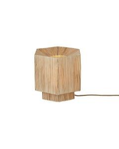 Tafellamp Panama S van Good&Mojo in naturel raffia met metalen frame op lichte achtergrond