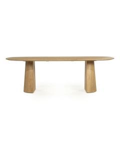 Eleonora eettafel Lune naturel 240x105 cm met organisch blad en twee stevige houten poten op witte achtergrond