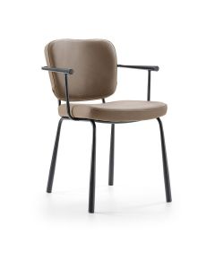 Armstoel Whitfield in kleur Flax met bruine bekleding en zwart metalen frame zijaanzicht