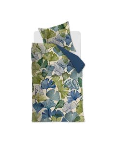 Beddinghouse dekbedovertrek Sue met blauwgroene ginkgobladeren, enkel dekbedovertrek met kussensloop.