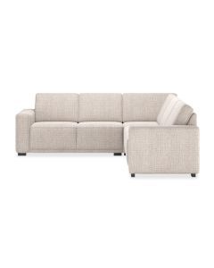 Happy@Home Hoekbank Morris in beige stof met brede armleuningen, frontaal gefotografeerd.