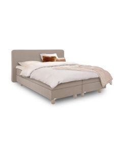 Avek Boxspring Boppeslach in stof Kaai-01 Naturel met hoofdbord Fier, compleet opgemaakt bed van 180x210 cm.