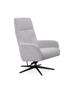 Moderne draaifauteuil Estada in beige-grijze stof met zwart metalen 5-teensvoet zijaanzicht