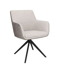 INHOUSE eetkamerstoel Vigios Beige Bruin met duo-stoffering van beige stof en bruin microleer, schuin van voren gezien.