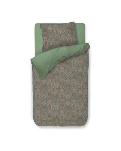 Little Jabali dekbedovertrek green – eenpersoons set met sierlijk bloemen- en boogjespatroon