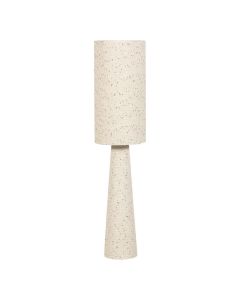WOOOD Loft vloerlamp Boucl&eacute; Naturel met Stippen, slanke 130 cm hoge lamp met cilindervormige kap op witte achtergrond.