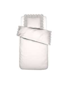 Dekbedovertrek Maen Essenza white 140x220 met kussensloop, helderwit katoen met brede broderierand rondom.