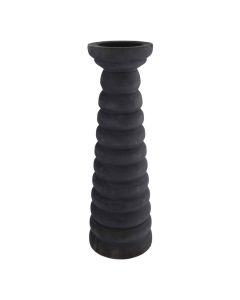Pronto Wonen kandelaar Positano L in zwart met slanke vorm, ronde ribbels en matte afwerking, vrijstaand.