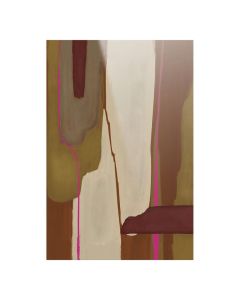 Urban Cotton Art Print Zafra met abstract schilderachtig patroon in terracotta, olijfgroen, cr&egrave;me en roze lijnen