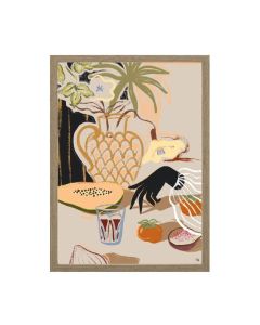 Urban Cotton Art Print Fruitful Spread met illustratie van vaas, tropische bladeren en fruit zoals papaya en vijg