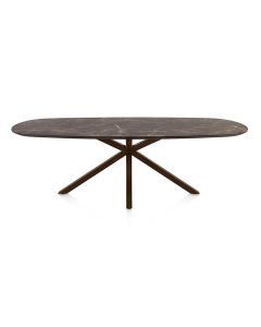Ovale eetkamertafel Caletta 240x105 met Marble Brown blad en kruispoot Steelbrown, vooraanzicht