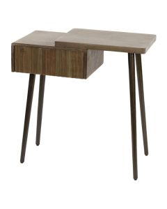 Nachtkastje Carve van massief acaciahout met lade rechts en asymmetrisch blad